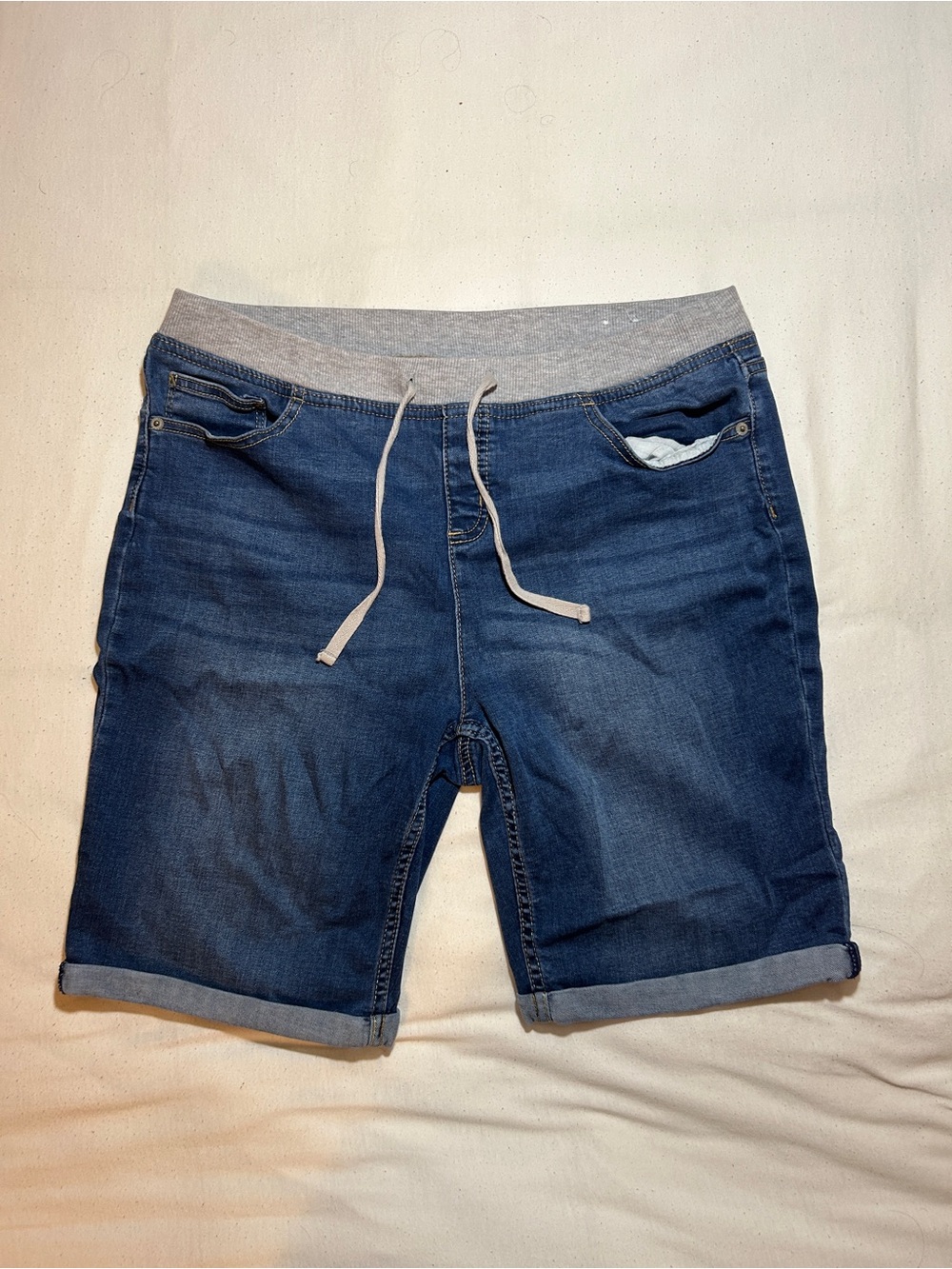 Justice blue waistband denim cuffed shorts
